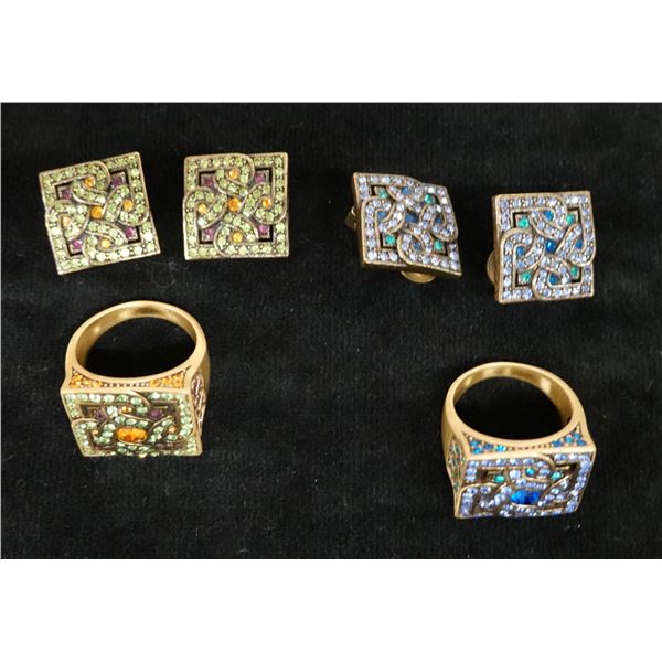 Qty 2 Pair Fashion Earrings w/ Matching Rings, Misc Sizes