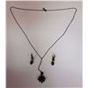 Image 1 : Metal Chain Necklace w/ Green Stone Pendant & Matching Earrings Set, Misc Sizes