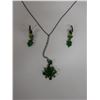 Image 2 : Metal Chain Necklace w/ Green Stone Pendant & Matching Earrings Set, Misc Sizes