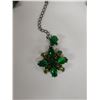 Image 3 : Metal Chain Necklace w/ Green Stone Pendant & Matching Earrings Set, Misc Sizes