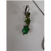 Image 5 : Metal Chain Necklace w/ Green Stone Pendant & Matching Earrings Set, Misc Sizes