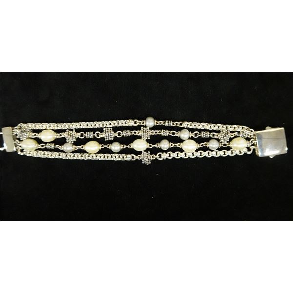 Michael Dawkins Sterling Silver 925 Chain Bracelet w/ Bead Accents, 8" L
