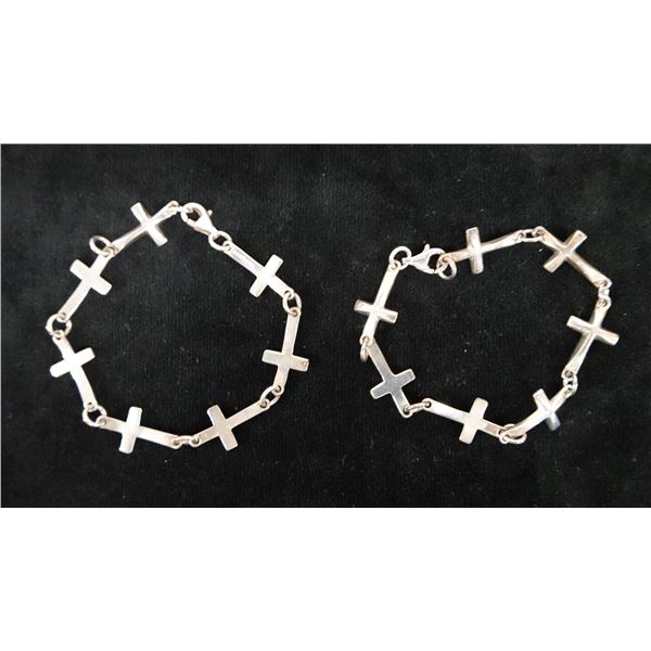 Qty 2 RLM Studio Sterling Silver 925 Cross Bracelets, 8" L