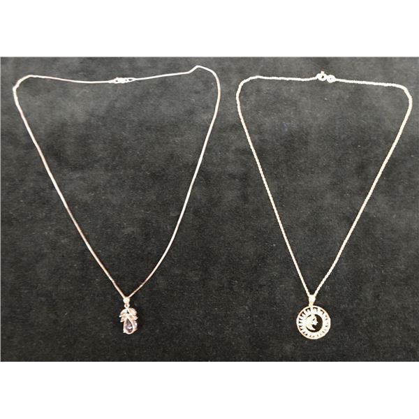 Qty 2 Sterling Silver 925 Necklaces w/ Pendants, Misc Sizes