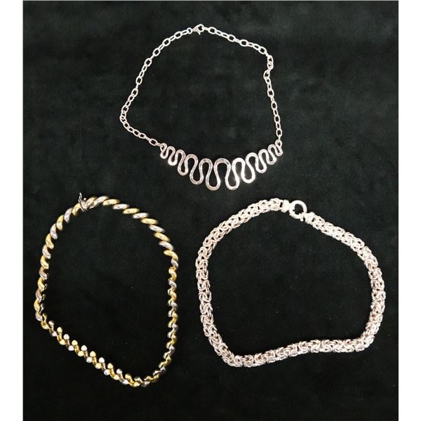 Qty 3 Sterling Silver 925 Necklaces, Misc Styles & Sizes