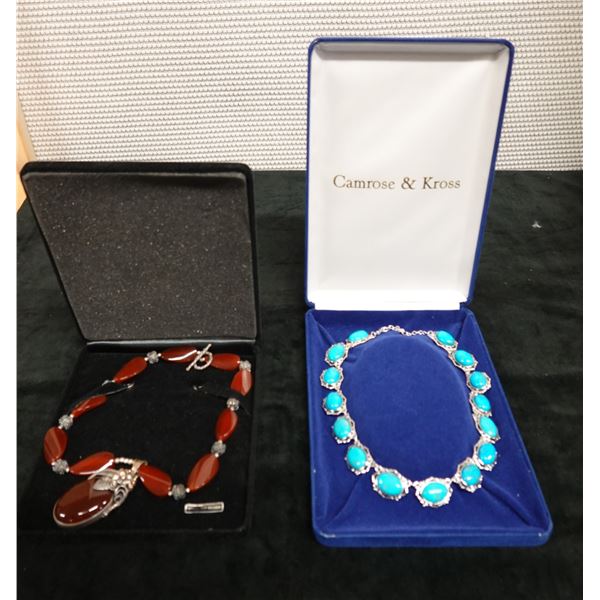 Sterling Silver 925 Necklace w/ Pendant & Camrose & Kross Bracelet w/ Turquoise Beads, Misc Sizes