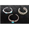Image 1 : Qty 3 Sterling Silver 925 Cuff Bracelets w/ Turquoise Bead Accents, Approx. 3" Dia