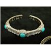 Image 5 : Qty 3 Sterling Silver 925 Cuff Bracelets w/ Turquoise Bead Accents, Approx. 3" Dia