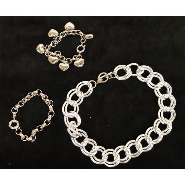 Qty 2 Fashion Link Bracelets & 1 Necklace, Misc Styles & Sizes