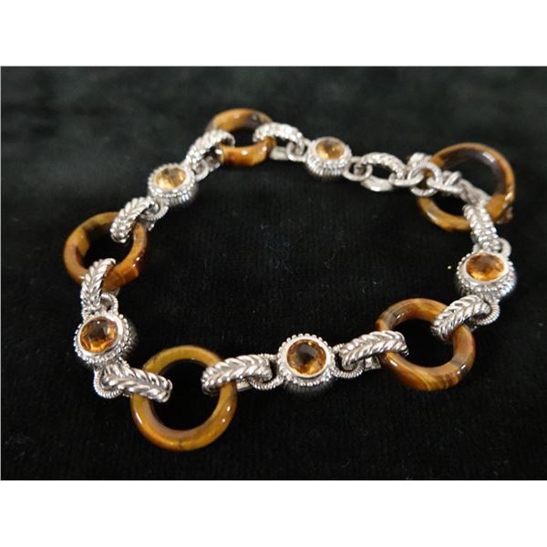 Sterling Silver 925 Chain Bracelet w/ Bead Accents, 8.5" L