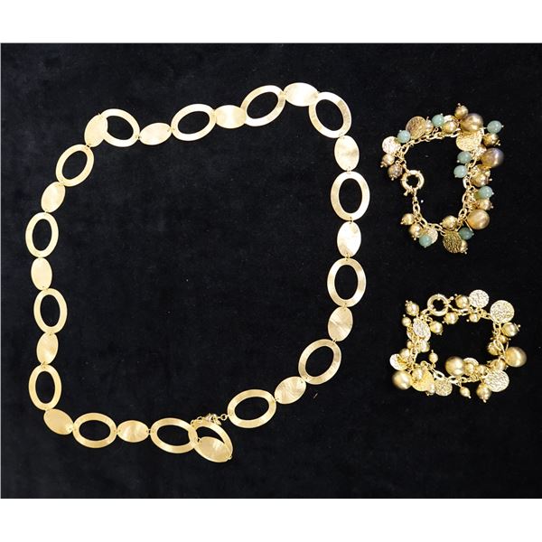 Qty 2 Fashion Link Bracelets w/ Bead Accents & 1 Necklace, Misc Styles & Sizes