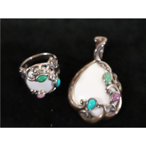 Metal Pendant w/ Stone Accents & Matching Ring, Misc Sizes