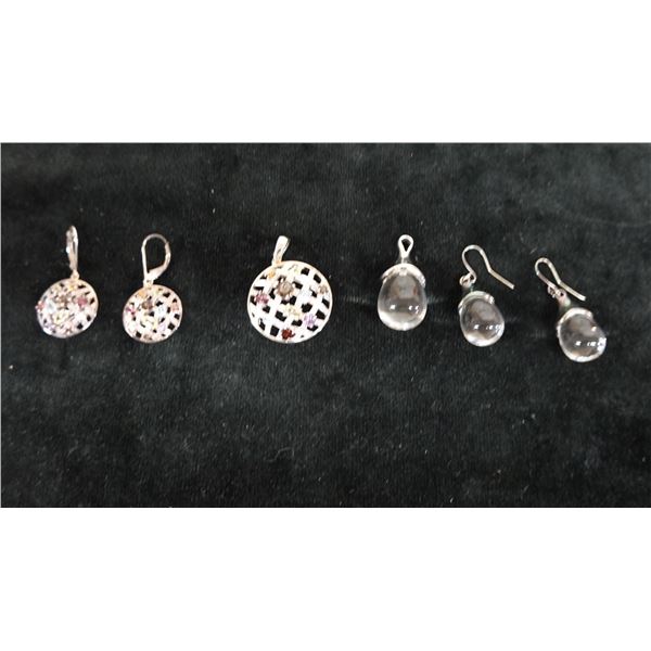 Qty 2 Pair Sterling Silver 925 Earrings w/ Matching Rings, Misc Styles & Sizes