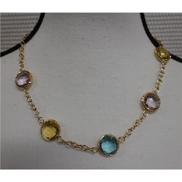 750 Gold (18K) Chain Necklace w/ Faceted Stones Accents, 20" L