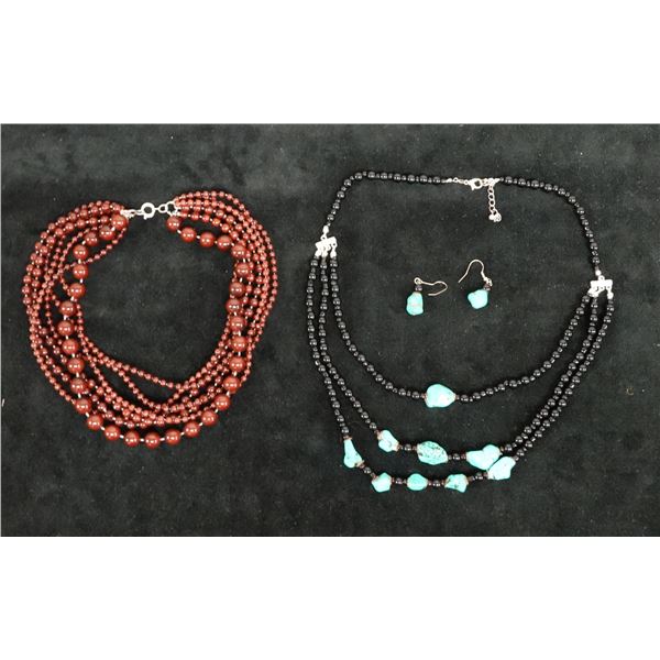 Qty 2 Fashion Beaded Necklace w/ 1 Pair Matching Earrings, Misc Sizes