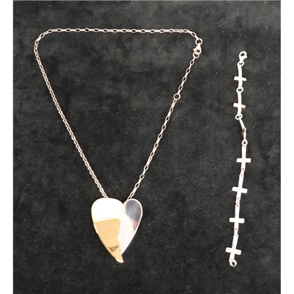 RLM Studio Sterling Silver 925 Necklace w/ Heart Pendant & Cross Bracelet, Misc Sizes