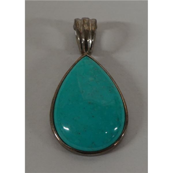 Sterling Silver 925 Pendant w/ Turquoise Stone, Approx .75" W