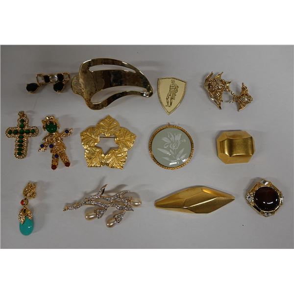 Qty 13 Fashion Pendants/Brooches, Misc Styles & Sizes