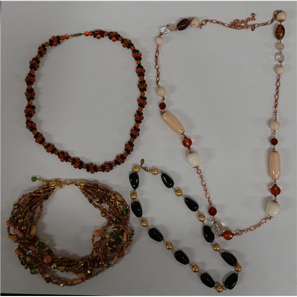 Qty 4 Fashion Beaded Necklaces, Misc Styles & Sizes