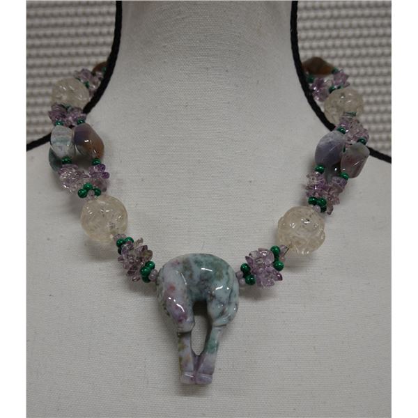 Stone & Bead Necklace w/ 12K Gold Clasp, 19" L