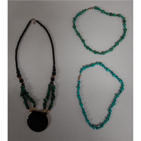 Qty 3 Stone & Bead Necklaces, Misc Styles & Sizes
