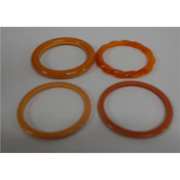 Qty 4 Orange Bangle Bracelets, Misc Styles & Sizes