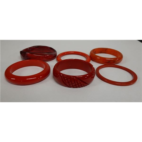Qty 6 Red Bangle Bracelets, Misc Styles & Sizes
