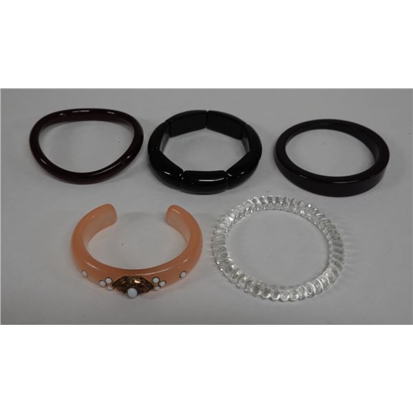Qty 5 Bangle Bracelets, Misc Styles & Sizes