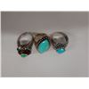 Image 2 : Qty 3 Fashion Rings w/ Turquoise Stones, Misc Styles & Sizes