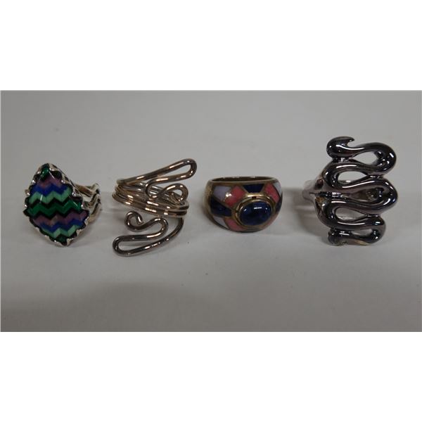 Qty 4 Fashion Rings, Misc Styles & Sizes