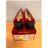Image 1 : NEW Ferragamo Suede Patent Leather Flats, Red w/ Black, Sz 10B   (heel needs repair)