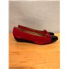 Image 2 : NEW Ferragamo Suede Patent Leather Flats, Red w/ Black, Sz 10B   (heel needs repair)