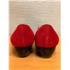 Image 3 : NEW Ferragamo Suede Patent Leather Flats, Red w/ Black, Sz 10B   (heel needs repair)