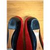 Image 5 : NEW Ferragamo Suede Patent Leather Flats, Red w/ Black, Sz 10B   (heel needs repair)