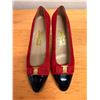 Image 6 : NEW Ferragamo Suede Patent Leather Flats, Red w/ Black, Sz 10B   (heel needs repair)