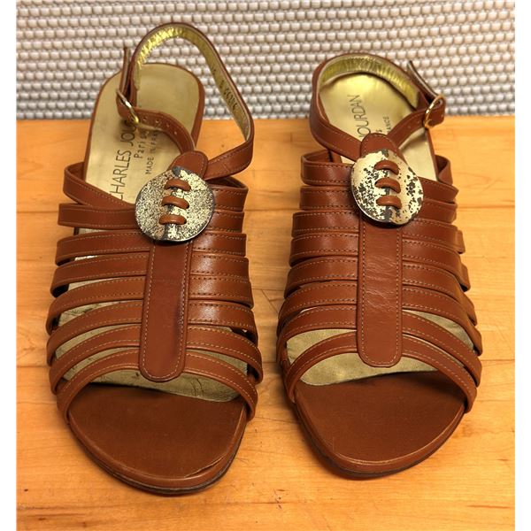 NEW Charles Jourdan Vintage Brown Leather Strappy Sandals Sz 10 (heel needs repair)