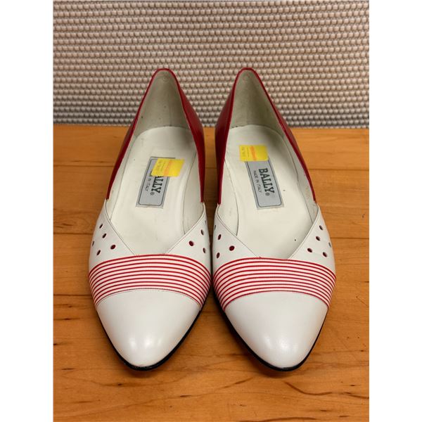 NEW Bally White & Red Leather Pointed Flats, Size 10