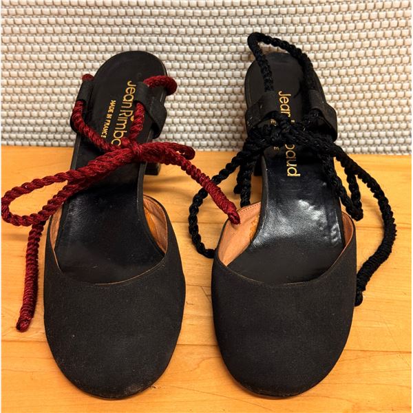 Used Jean Rimboud Black Suede Lace-Up Sandals, Size 10