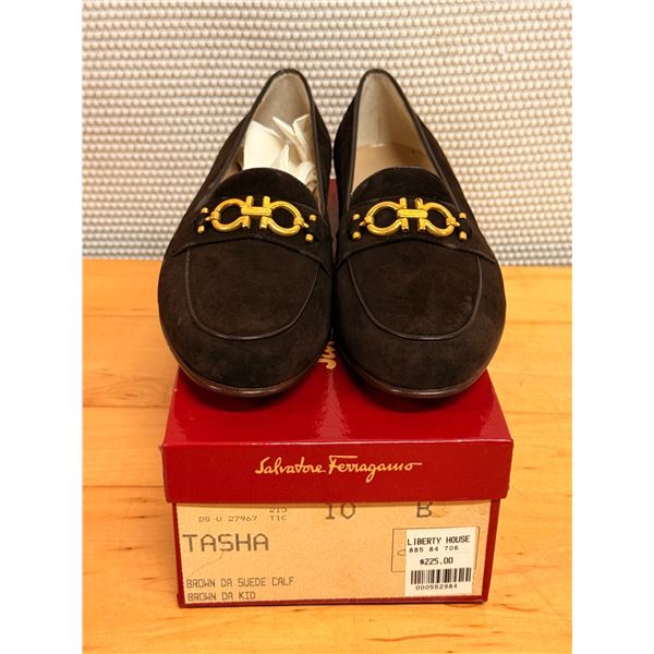 NEW Ferragamo Brown Suede Gancini Loafers, Size 10, Retail $225