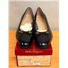 Image 1 : NEW Ferragamo Black Textured Leather Bow Flats, Size 10