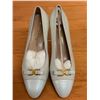 Image 7 : NEW Ferragamo Cream Textured Cap-Toe Flats, Size 10