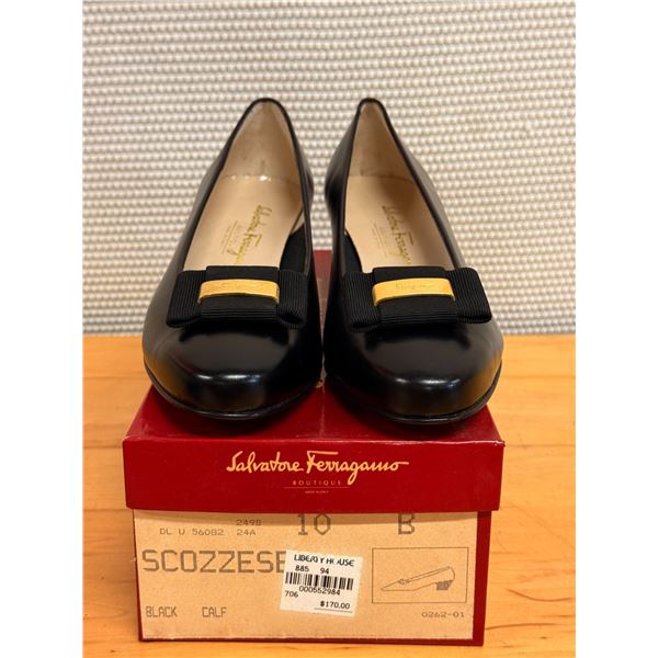 NEW Ferragamo Black Vara Bow Leather Pumps, Size 10, Retail $170