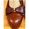 Image 7 : Used Ferragamo Brown Leather Bow Pumps with Gold-Tone Hardware, Size 10
