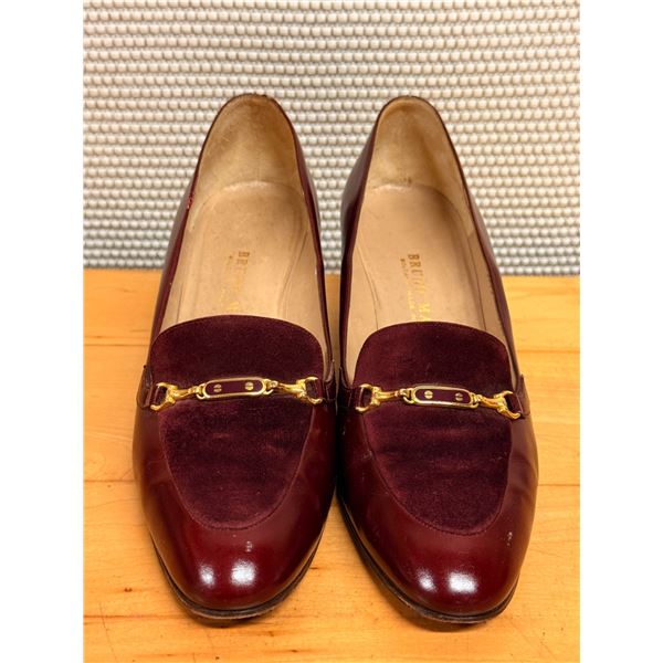 Used Bruno Magli Burgundy Leather & Suede Horsebit Loafers, Size 8.5