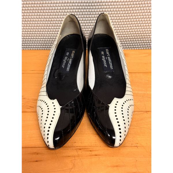 Used Stuart Weitzman Black & White Wingtip Flats, Size 10