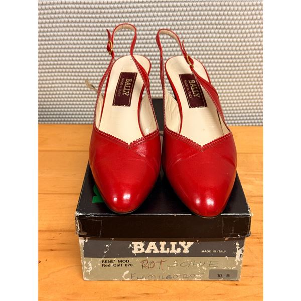 Used Bally Red Leather Slingback Heels, Size 10