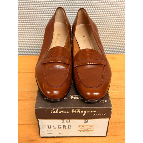 Used Ferragamo Caramel Leather Penny Loafers, Size 10