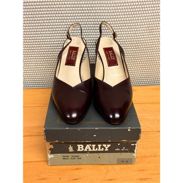 Used Bally Maroon Leather Shoes w/ Slingback Heels, Size 10