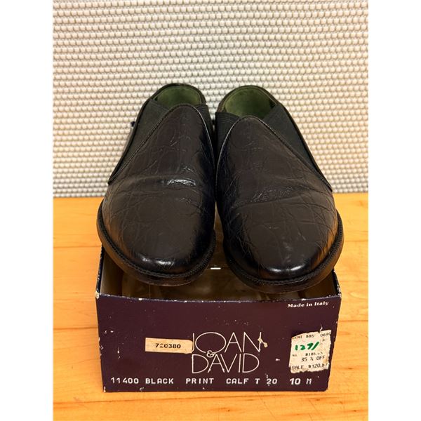 Used Joan & David Black Print Calf Leather Loafers, Size 10M