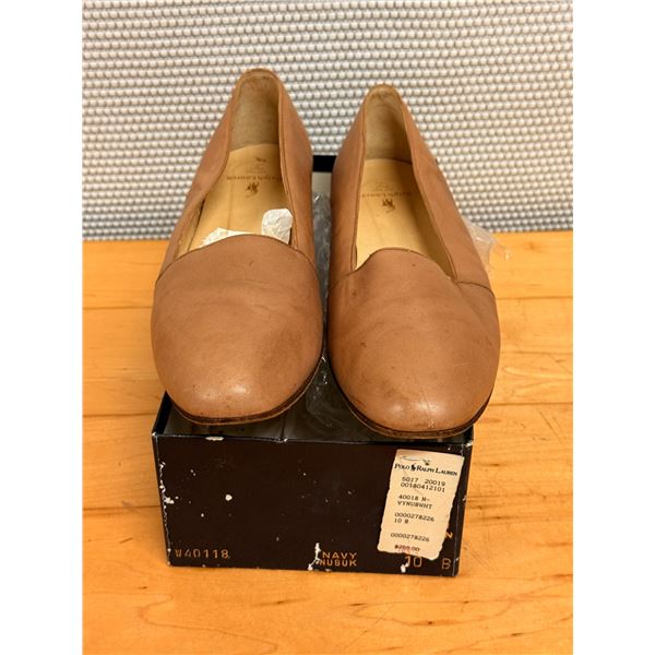 Used Ralph Lauren Tan Nubuck Leather Flats, Size 10B